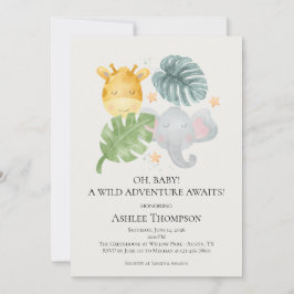 Neutral Watercolor Jungle Animals Baby Shower Einladung