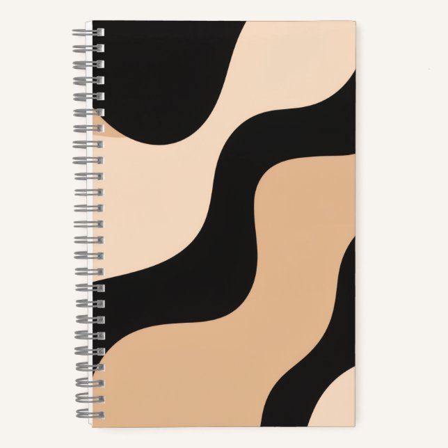 Neutral Wave Pattern Notebook in Beige and Black Notizbuch (Vorderseite)