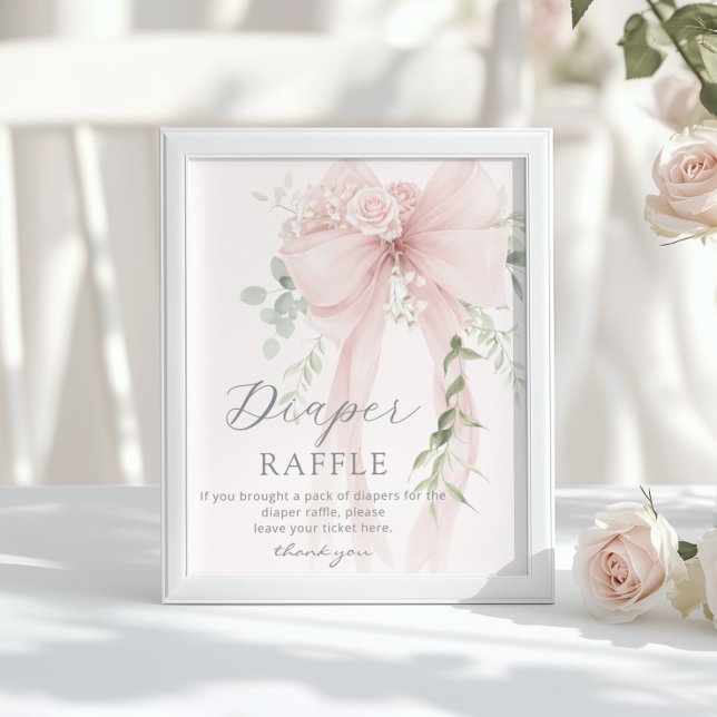 Neutral Whimsical Bow Diaper raffle Baby shower Poster (Von Creator hochgeladen)