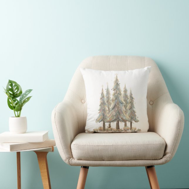 Neutral White Christmas Trees Cream Holiday Kissen (Stuhl )