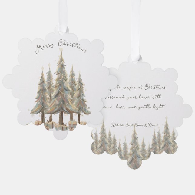 Neutral White Christmas Trees Cream Holiday Ornament Karte (Vorderseite/Rückseite)