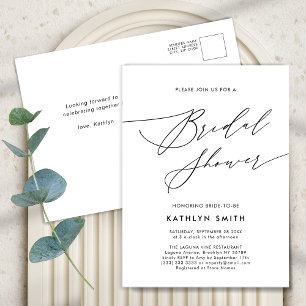 Neutral White Elegant Script Modernes Brautparty Einladungspostkarte