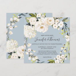 Neutral White Floral Dusty Blue Square Wedding Einladung