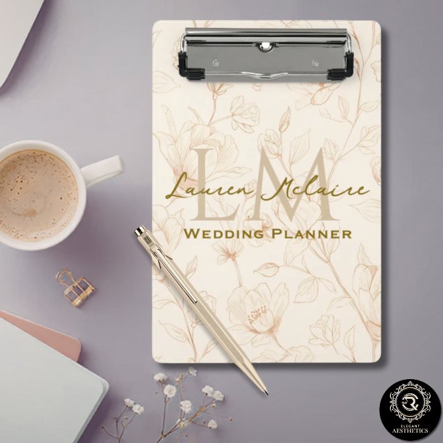 Neutral Wildflower Monogram Business Accent Mini Klemmbrett (Neutral Wildflower Monogram Business Accent Mini Clipboard)