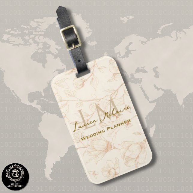 Neutral Wildflower Monogram Business Travel Gepäckanhänger (Neutral Wildflower Monogram Business Travel Luggage Tag)