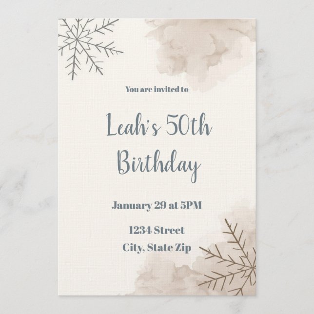 Neutral Winter 50th Birthday Invitation – Minimal (Devant)