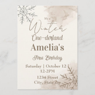 Neutral Winter First Birthday Invitation – Minimal Einladung