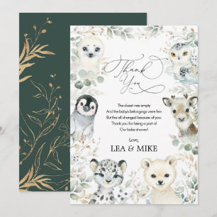 Neutral Winter Wonderland Niedliche Tiere Babydusc Dankeskarte
