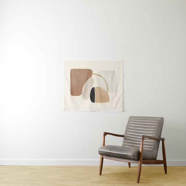 Neutrale Abstrakte Formen | Minimale moderne Kunst Wandteppich (Beispiel (Horizontal))