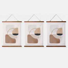 Neutrale Abstrakte Formen | Minimale moderne Kunst Wandteppich Mit Holzrahmen