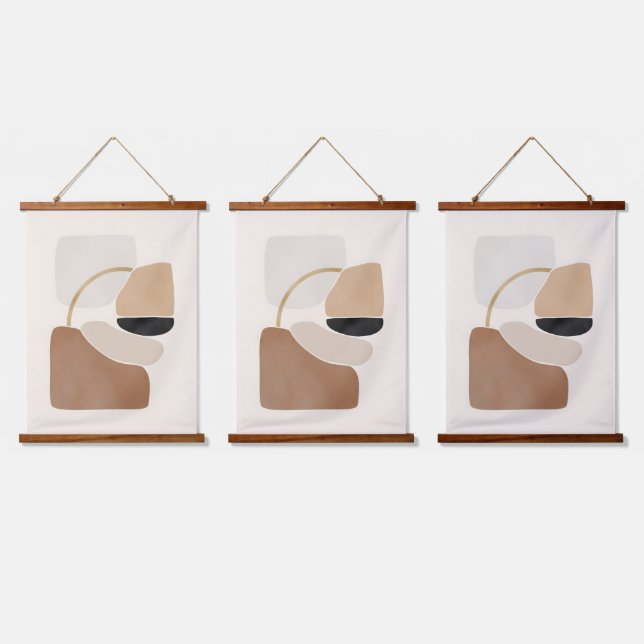 Neutrale Abstrakte Formen | Minimale moderne Kunst Wandteppich Mit Holzrahmen (Dreifach)