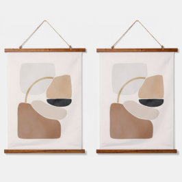Neutrale Abstrakte Formen | Minimale moderne Kunst Wandteppich Mit Holzrahmen