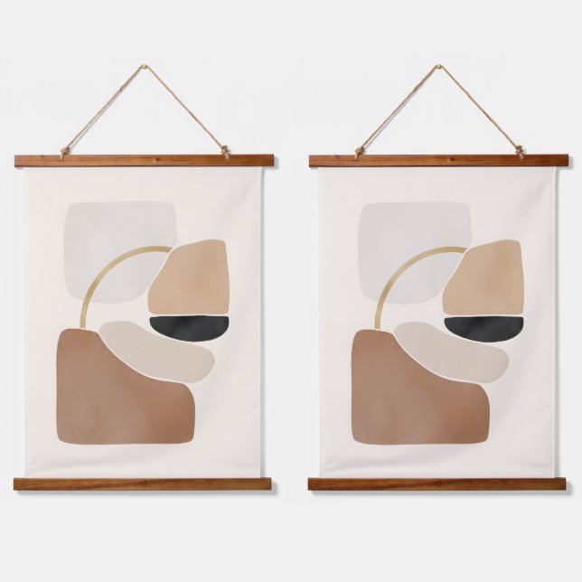 Neutrale Abstrakte Formen | Minimale moderne Kunst Wandteppich Mit Holzrahmen (Doppelt)