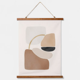 Neutrale Abstrakte Formen | Minimale moderne Kunst Wandteppich Mit Holzrahmen