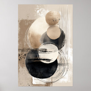 Neutrale Abstrakte Kreise Beige Schwarz Minimalist Poster