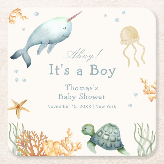 Neutrale Ahoy unter der Whale Babydusche Rechteckiger Pappuntersetzer (Vorderseite)