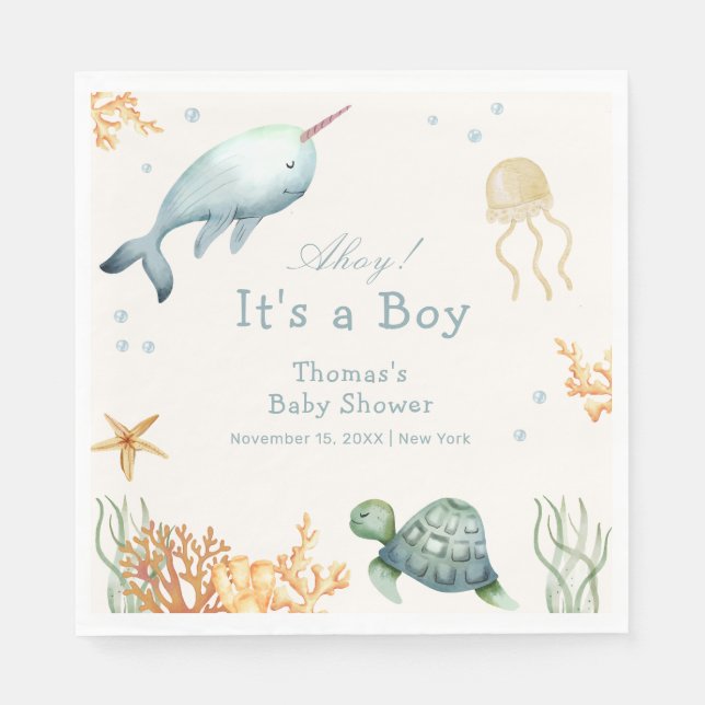 Neutrale Ahoy unter der Whale Babydusche Serviette (Vorderseite)
