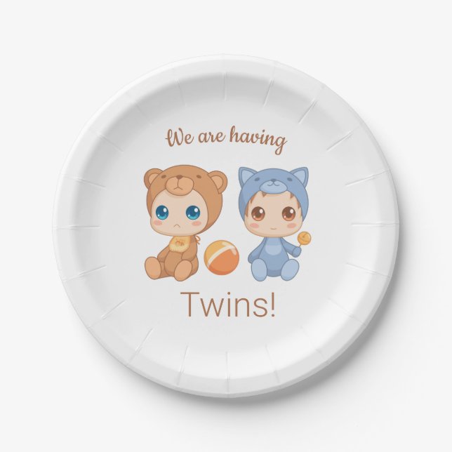 Neutrale Ankündigung von Baby Twins Gender Pappteller (Vorderseite)