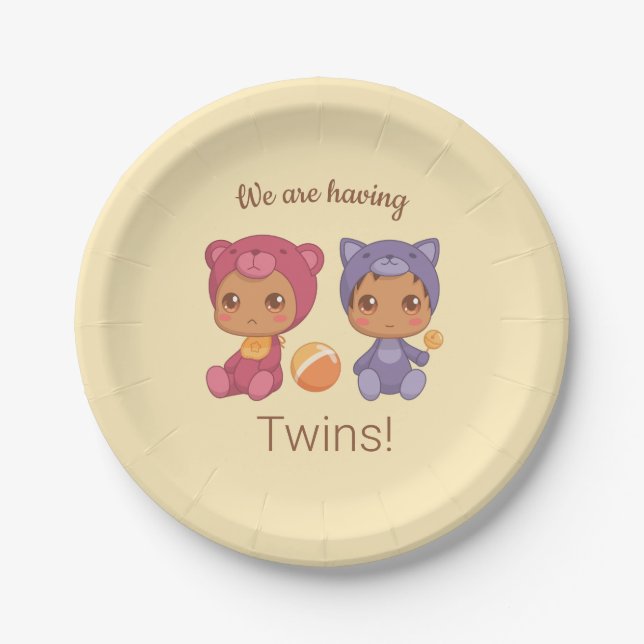 Neutrale Ankündigung von Baby Twins Gender Pappteller (Vorderseite)