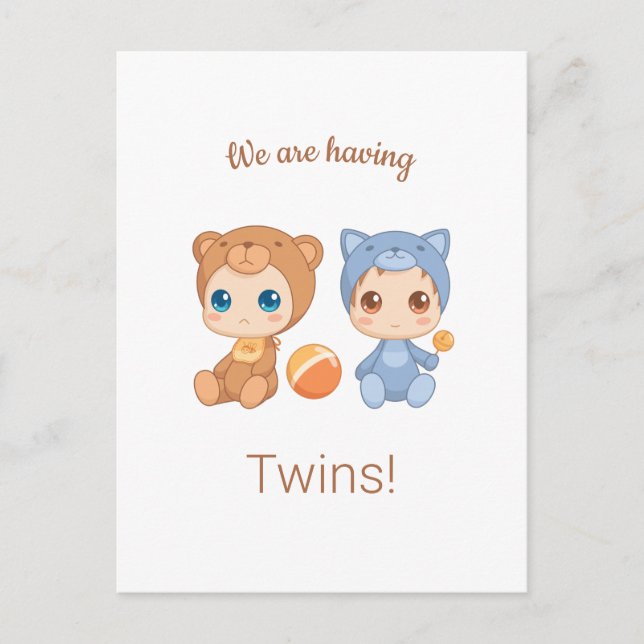 Neutrale Ankündigung von Baby Twins Gender Postkarte (Vorderseite)