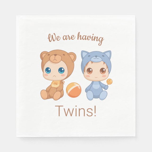 Neutrale Ankündigung von Baby Twins Gender Serviette (Vorderseite)