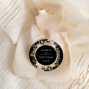 Neutrale Aquarell-Blumen Gold und Schwarz Hochze Runder Aufkleber