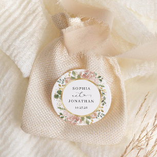 Neutrale Aquarell-Blumen und Gold Hochzeit Runder Aufkleber