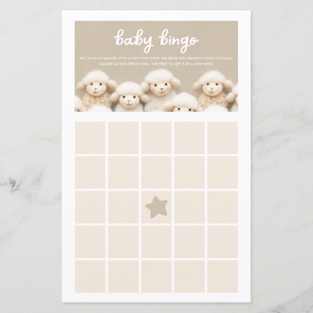 Neutrale Baby-Bingo-Spielkarte für Schafe (Vorderseite)