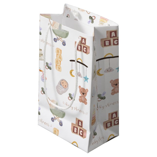 Neutrale Baby-Duschbeutel Kleine Geschenktüte (Vorderseite Schrägansicht)