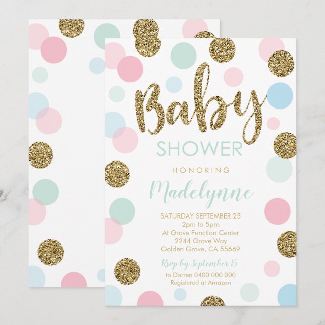 Neutrale Baby Dusche Einladung Confetti (Vorne/Hinten)