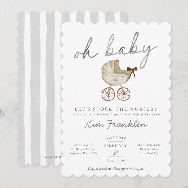 Neutrale Baby Dusche Einladung Oh Baby (Vorne/Hinten)