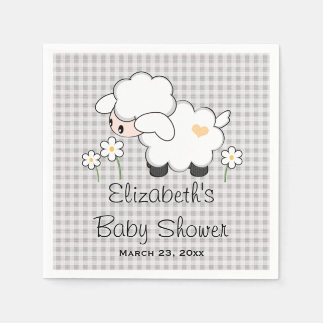 Neutrale Baby-Dusche für graues und gelbes Lammges Serviette (Vorderseite)
