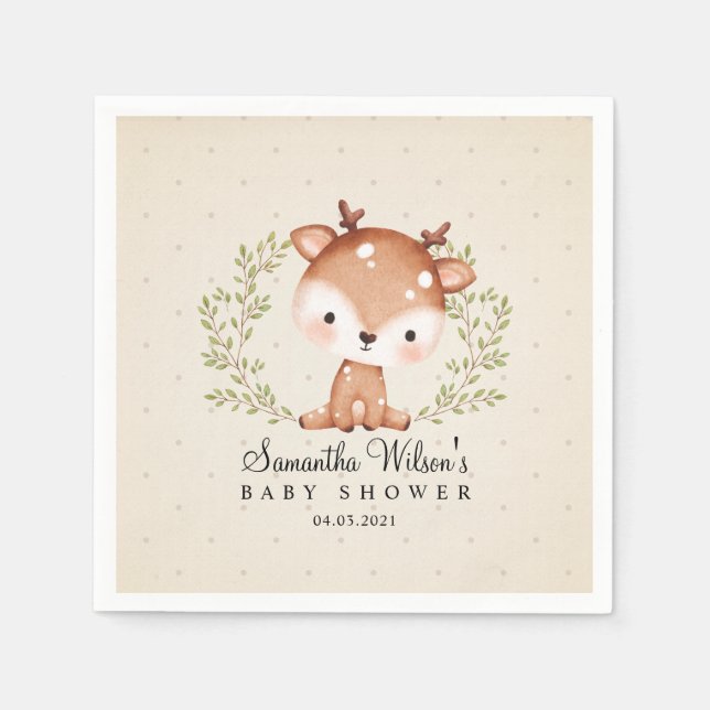 Neutrale Baby Fawn Little Deer Baby Shower Serviette (Vorderseite)