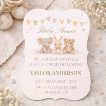 Neutrale Baby-Party-Einladung mit Tieren