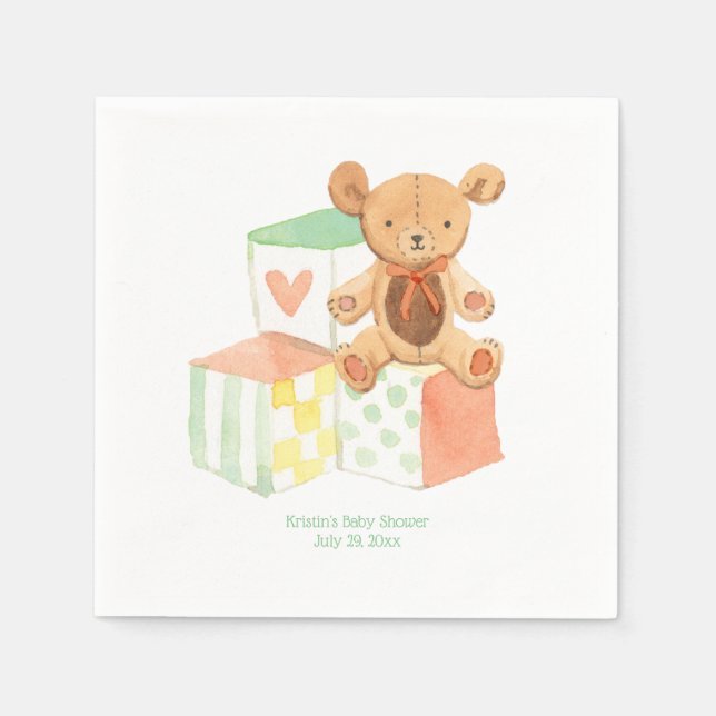Neutrale Babyblöcke und Teddy-Bärendusche Serviette (Vorderseite)