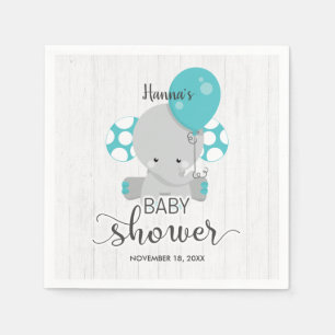 Neutrale Babydusche aus Holz und Aquamarinen Elefa Serviette
