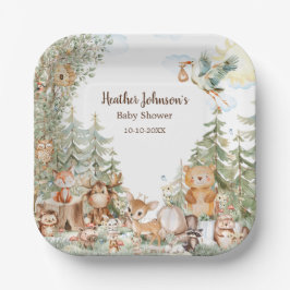 Neutrale Babydusche aus Wäldern Pappteller