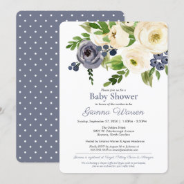 Neutrale Babydusche Blue & Cream Floral Einladung
