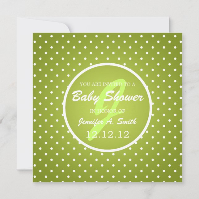 Neutrale Babydusche Elegant Polka Dot Green Einladung (Vorderseite)