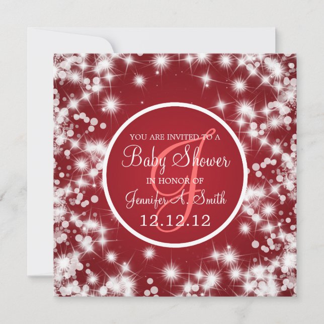 Neutrale Babydusche Elegant Winter Sparkle Rot Einladung (Vorderseite)
