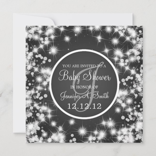 Neutrale Babydusche Elegant Winter Sparkle Schwarz Einladung (Vorderseite)
