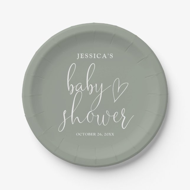 Neutrale Babydusche für das männliche grüne Geschl Pappteller (Vorderseite)