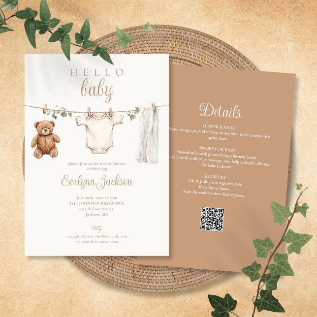 Neutrale Babydusche für die Wäscheleine Einladung (Clothesline Gender Neutral Baby Shower All In One Invitation)