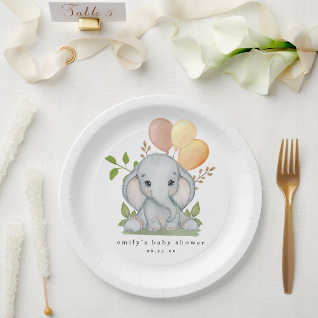 Neutrale Babydusche für niedliche Elefanten Pappteller (Hochzeit)