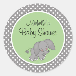 Neutrale Babydusche für niedliche grüne Elefanten Runder Aufkleber