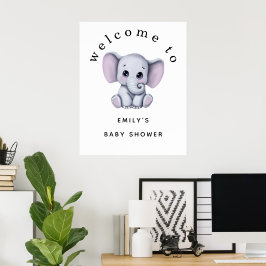Neutrale Babydusche für niedliches Elefantengeschl Poster