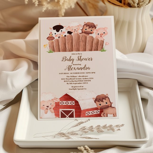 Neutrale Babydusche für rustikale Nutztiere Einladung (Von Creator hochgeladen)