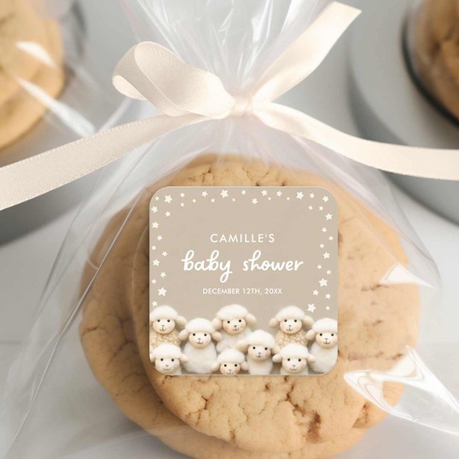 Neutrale Babydusche für Schafe Quadratischer Aufkleber (Cute Little Lamb Baby Shower Favor Sticker)