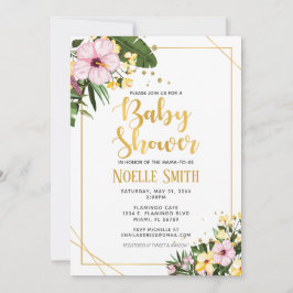 Neutrale Babydusche für tropisches Floral-Gold-Ges Einladung