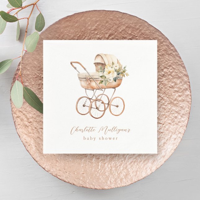Neutrale Babydusche für Vintage Babytragen Serviette (Vintage Floral Carriage Baby Shower Napkins.)